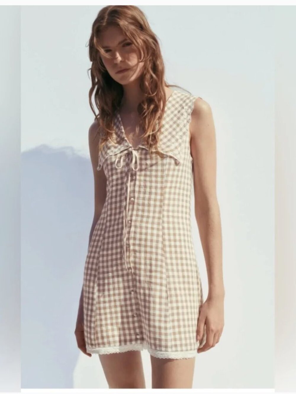 NWT Zara Gingham Check Mini Dress with Peter Pan Collar, Size L